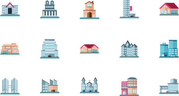 不动产属性图标设置在白色背景上图片下载