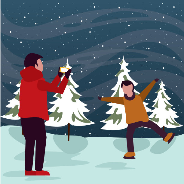 圣诞雪景和孩子们合影图片下载