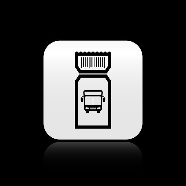 黑色巴士票图标孤立在黑色背景上图片下载