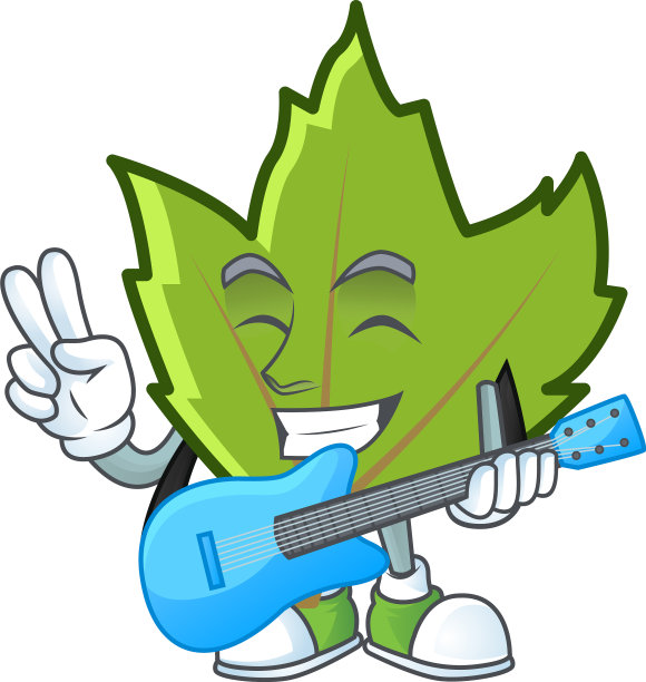 绿色的秋叶与吉他字符上的白色图片下载