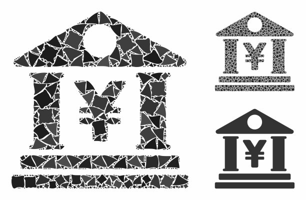 日元银行大楼马赛克图标颤抖的碎片图片下载
