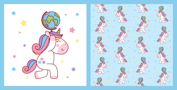 独角兽支撑着世界地球仪和图案图片下载