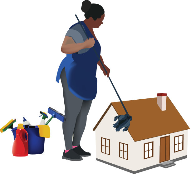穿着制服的黑人妇女打扫公寓图片下载