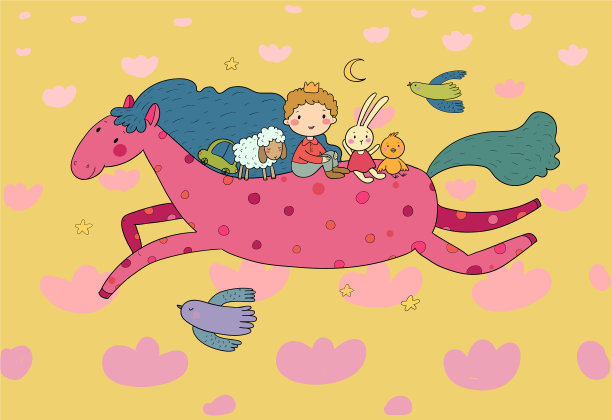 可爱的卡通小男孩小王子戴着皇冠飞着图片下载