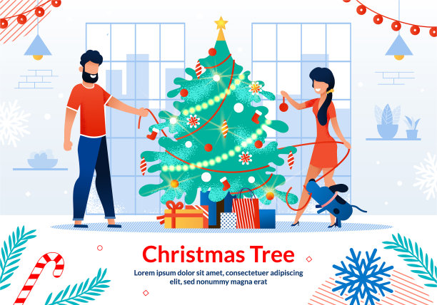 圣诞树装饰平横幅图片下载