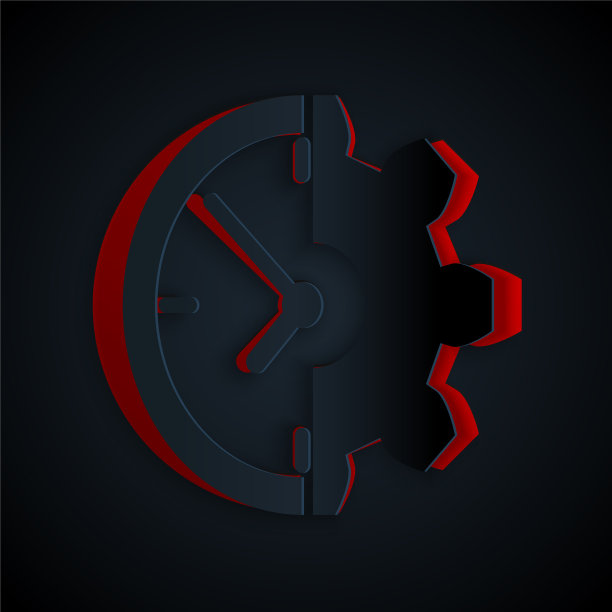 剪纸时钟和齿轮图标孤立在黑色图片下载