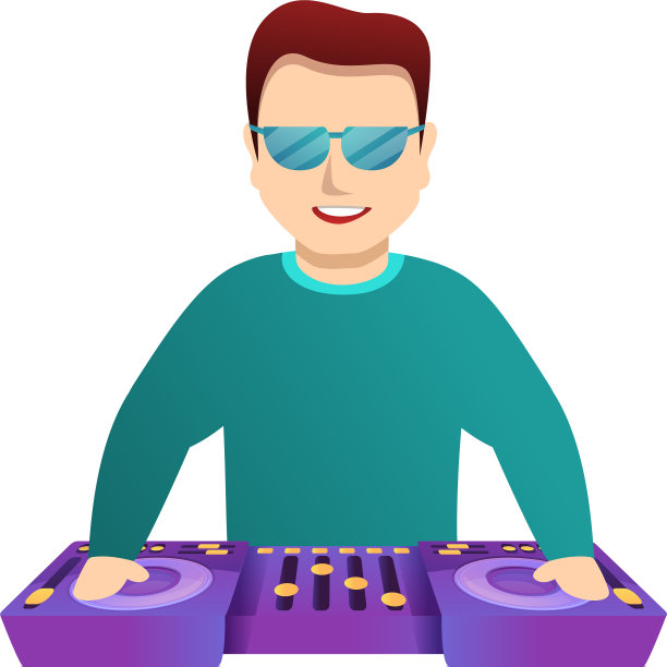 音乐DJ与太阳镜图标卡通风格图片下载