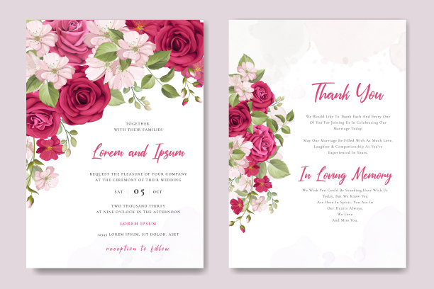 美丽的花圈婚礼请柬图片下载