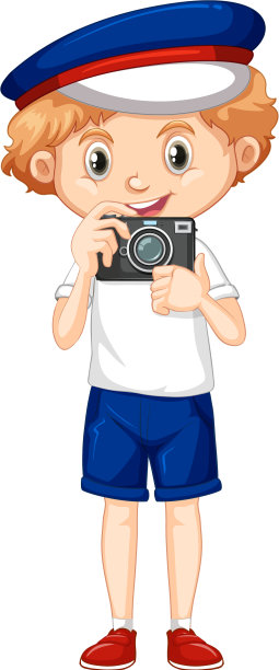 白色背景上带相机的男孩图片下载