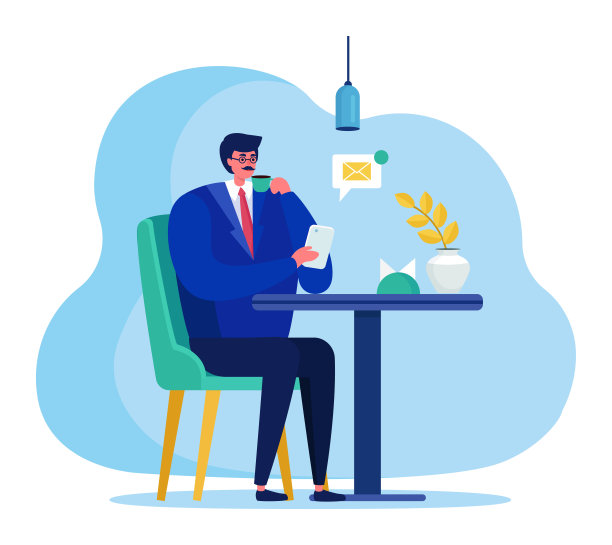 人与小工具矢量插图，卡通扁平商人人物手持智能手机，收到信息或电子邮件孤立在白色图片下载