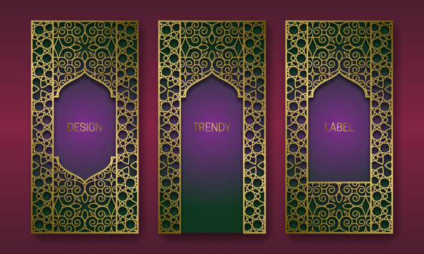 黄金包装设计在东方风格的集合图片下载