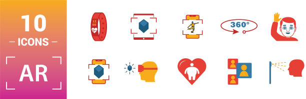 Ar和vr图标集包括创意元素图片下载