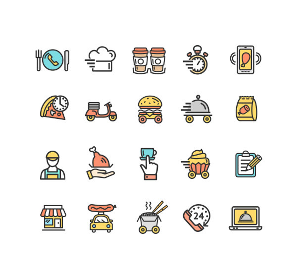 外卖服务标志颜色细线图标图片下载