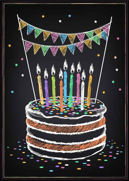 生日蛋糕配上蜡烛和节日装饰图片下载