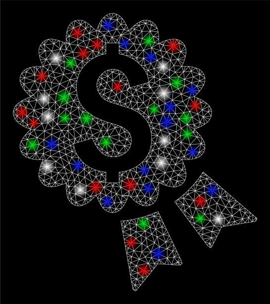带有闪光的明亮网格网络银行奖励印章图片下载