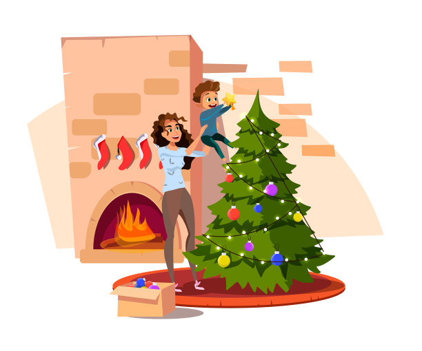 家庭装饰圣诞树平图片下载