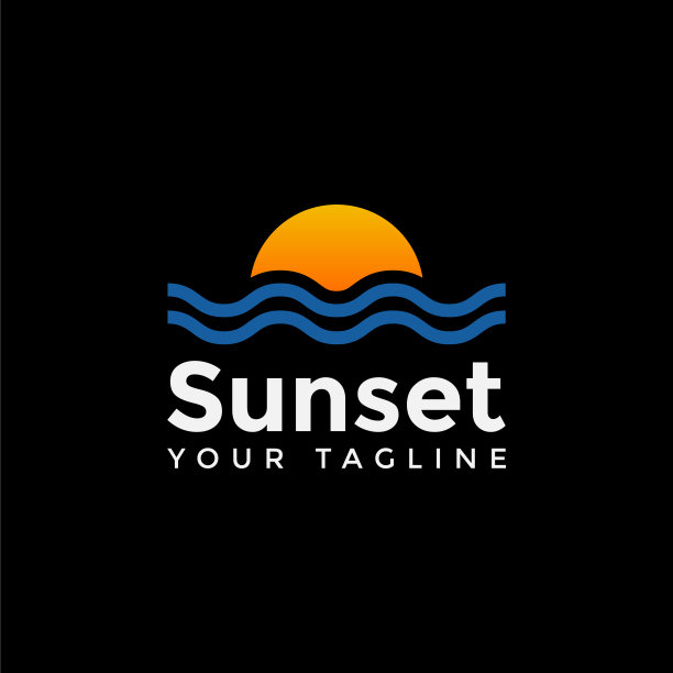 夏季旅游日落海滩标志设计模板图片下载