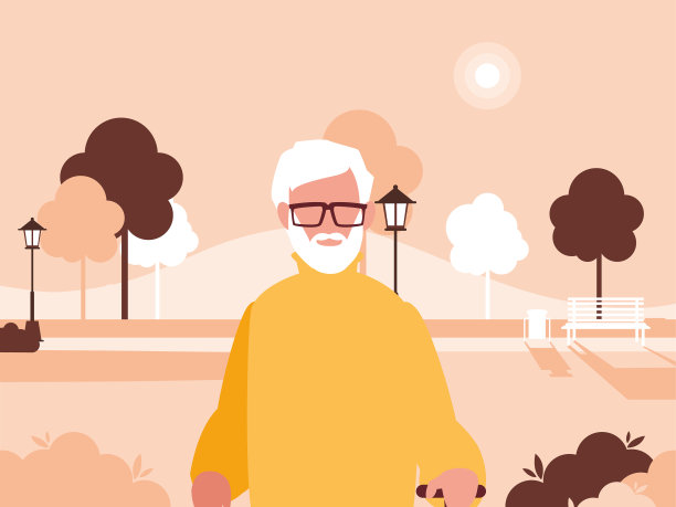 一位老人在城市的公园里散步图片下载