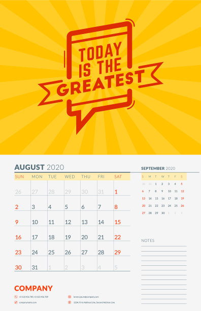挂历模板为2020年8月设计图片下载