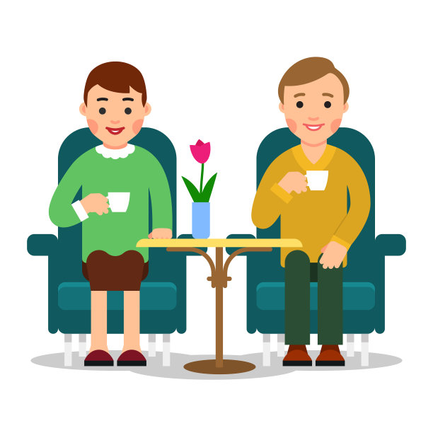 一对夫妇在喝咖啡，女孩和男孩在喝饮料图片下载