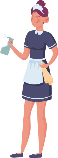 年轻女保洁员拿着清洁喷雾和布图片下载
