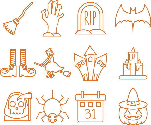 万圣节庆祝图标设置颜色线快乐图片下载