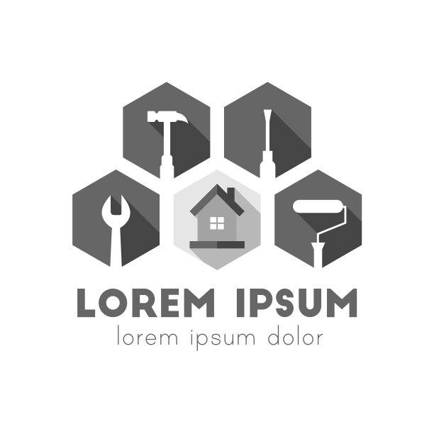 房屋修复概念与工作工具在灰色图片下载