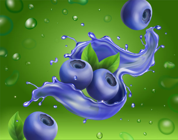 蓝莓汁在绿色背景逼真图片下载