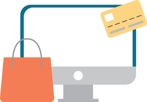 台式电脑，购物袋和信用卡图片下载