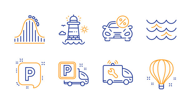 汽车服务灯塔和波浪图标设置汽车图片下载