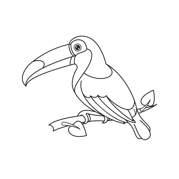 用可爱的巨嘴鸟涂色。矢量插图。图片下载