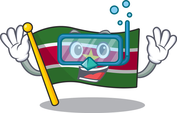 旗与潜水卡通人物苏里南图片下载