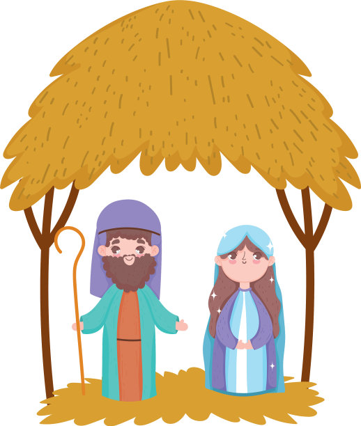 约瑟和马利亚住在沙漠马槽里，庆祝耶稣诞生图片下载