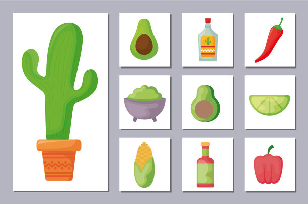 捆绑墨西哥传统设置图标图片下载