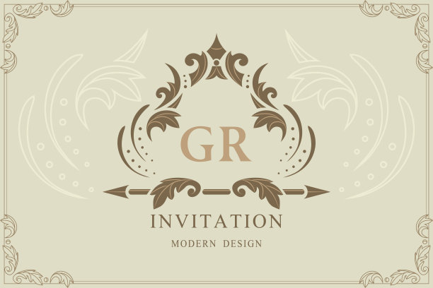 古董装饰。字母G, r。优雅的象征。创造性的标志。采购产品贺卡，婚礼请柬，书设计，餐厅菜单，广告的框架模板。文本。矢量图图片下载