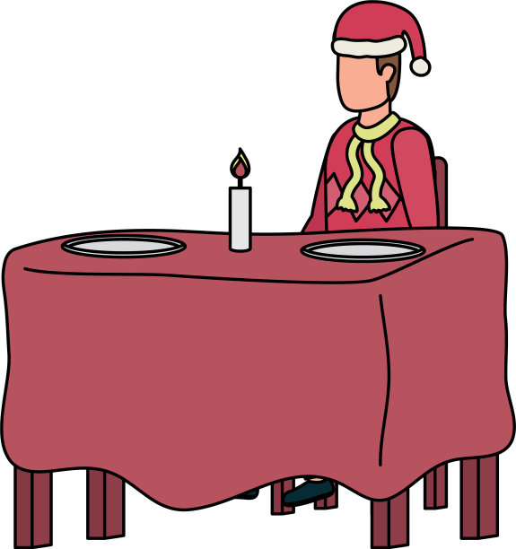 餐桌上戴着圣诞帽的年轻人图片下载