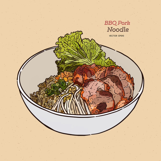 中式叉烧手画蛋面素材图片