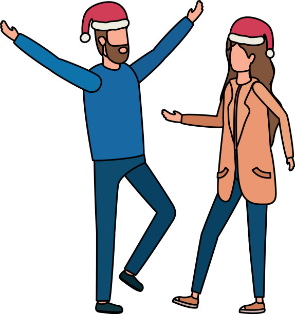 年轻的情侣与圣诞帽人物图片下载