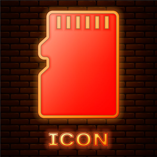 发光霓虹灯micro sd存储卡图标隔离图片下载