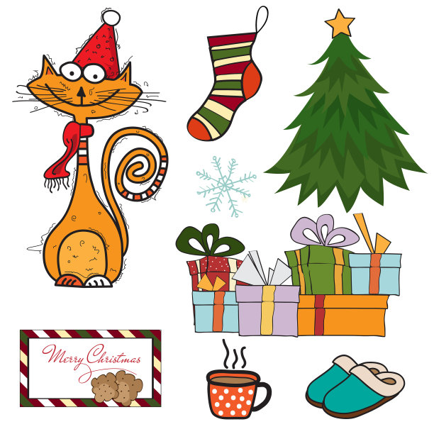 美丽的圣诞物品收集孤立图片下载