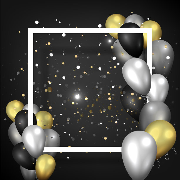 金色，黑色和银色气球与白色框架图片下载