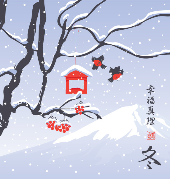 冬季东面景观有雪花和山图片下载