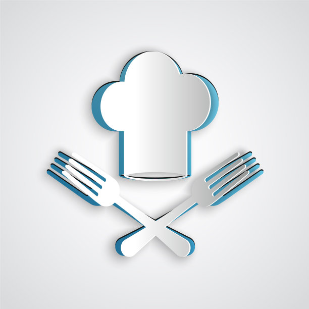 剪纸厨师帽和交叉叉图标孤立图片下载