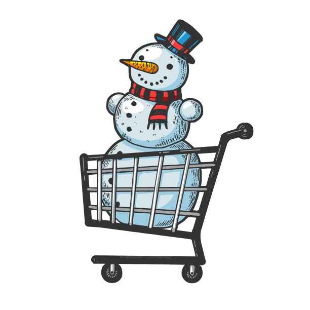 在购物车里雕刻雪人素描图片下载
