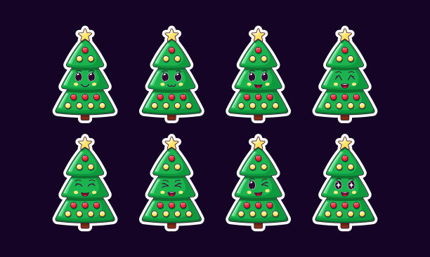 卡通卡哇伊圣诞树节日贴纸套装图片下载