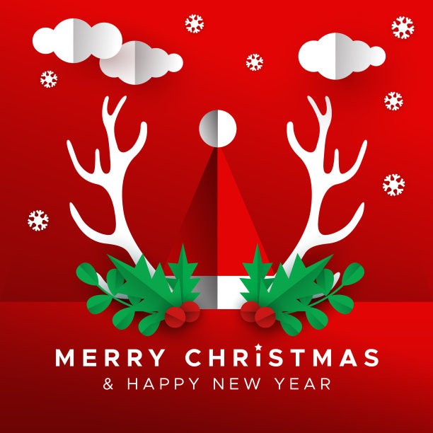 圣诞新年剪纸圣诞老人的帽子卡图片下载