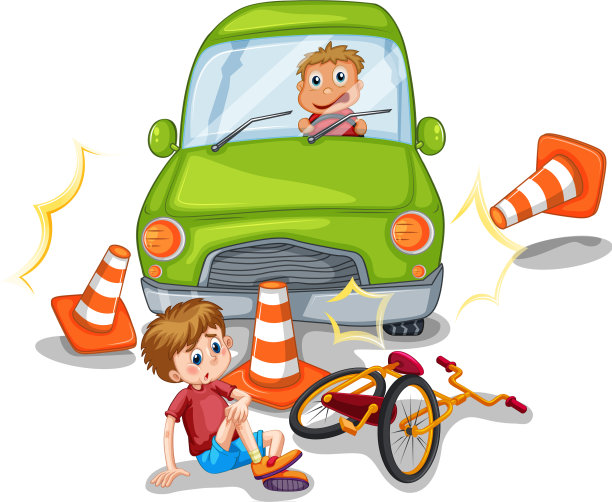 车祸现场，一辆汽车撞坏了一辆自行车图片下载