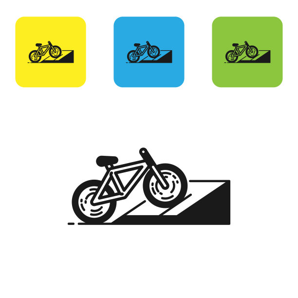 黑色自行车在街道匝道图标孤立上图片下载