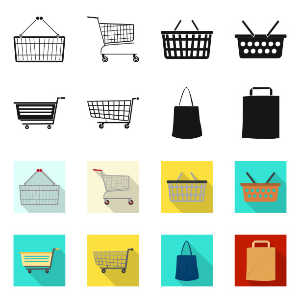 隔离对象推车和推车标志集图片下载