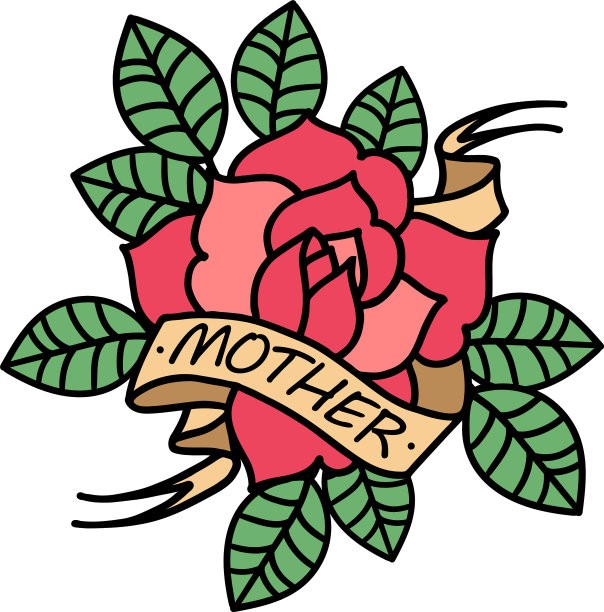 有缎带的玫瑰纹身，还有妈妈和妈妈图片下载